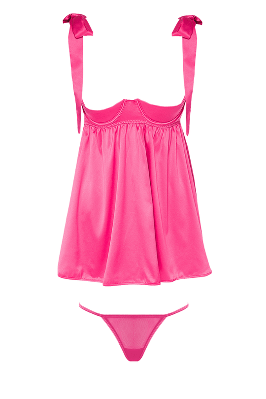 Brigeta Satin Open Cup Babydoll & G-String Set Pink