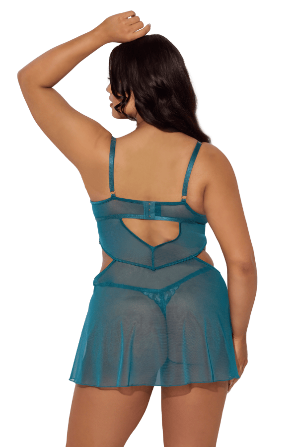 House of Desire Babydoll Nova Blacklight Lace Babydoll & G-String Set - Jade