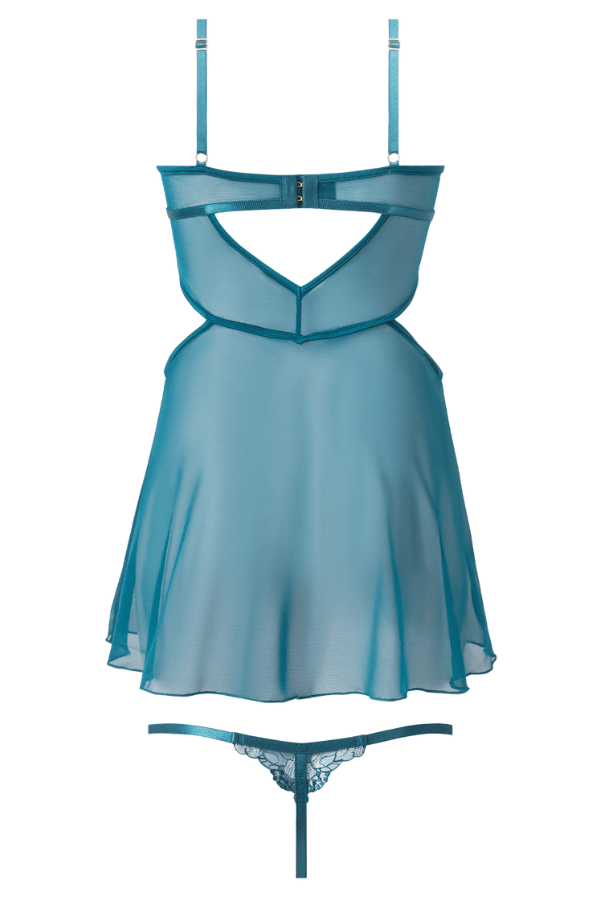 House of Desire Babydoll Nova Blacklight Lace Babydoll & G-String Set - Jade