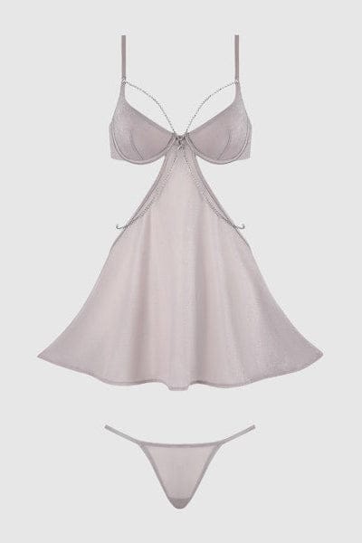 House of Desire Babydoll Presley Shine Mesh & Rhinestone Babydoll & G-String Set