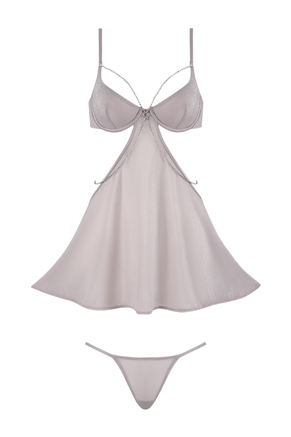 House of Desire Babydoll Presley Shine Mesh & Rhinestone Babydoll & G-String Set