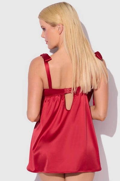House of Desire Babydoll Rosalie Satin & Embroidered Lace Babydoll & G-String Set Red
