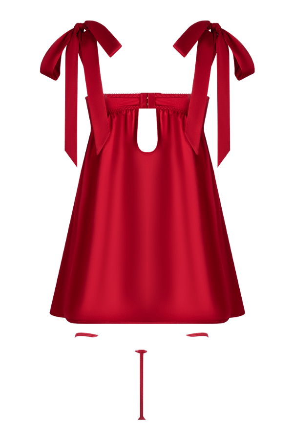 House of Desire Babydoll Rosalie Satin & Embroidered Lace Babydoll & G-String Set Red