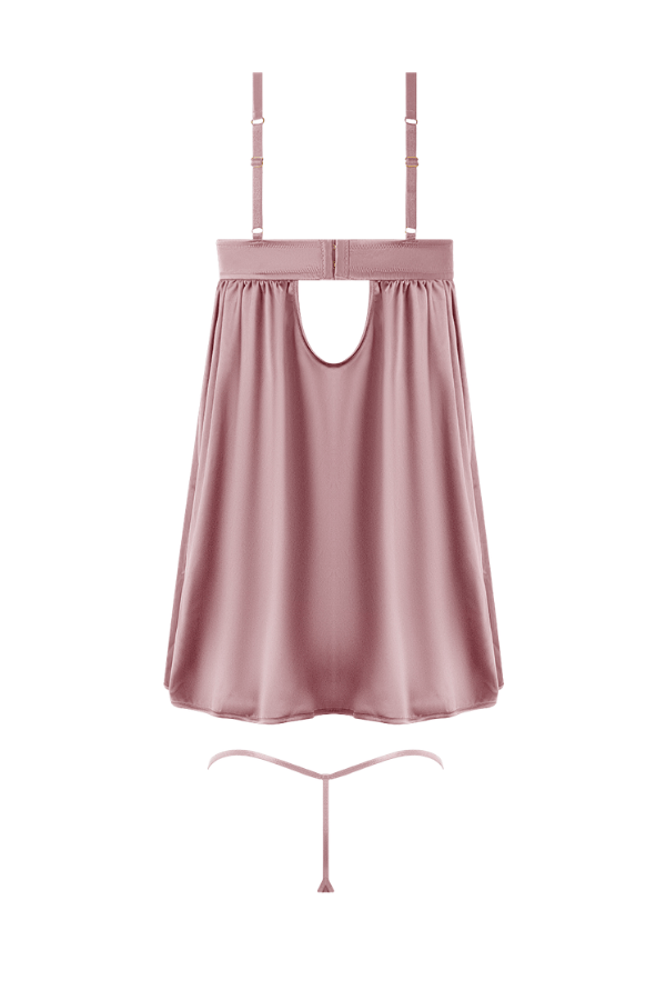 House of Desire Brigeta Satin & Mesh Corsetted Babydoll & G-String Set - Mauve