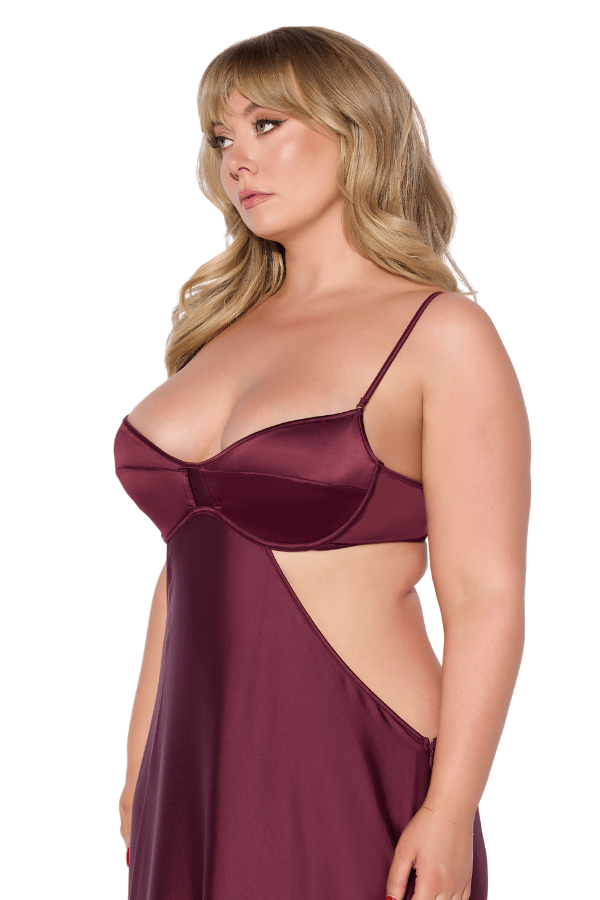 House of Desire Brigeta Satin Mono Wire Long Gown - Burgundy