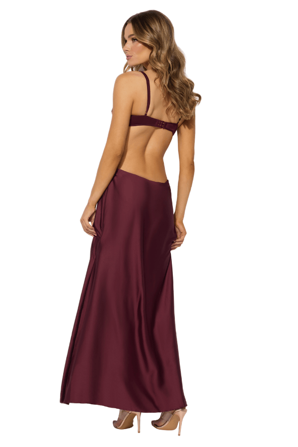 House of Desire Brigeta Satin Mono Wire Long Gown - Burgundy