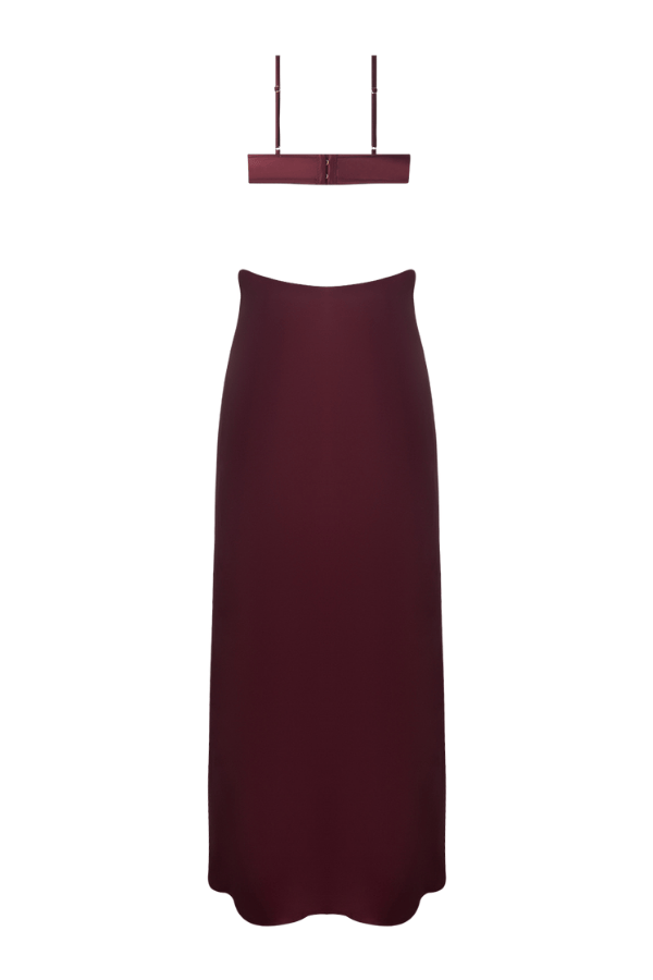 House of Desire Brigeta Satin Mono Wire Long Gown - Burgundy