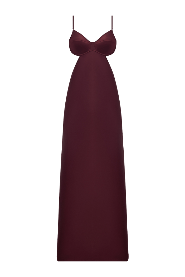 House of Desire Brigeta Satin Mono Wire Long Gown - Burgundy