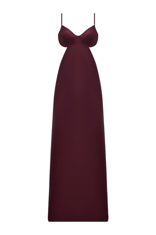 Brigeta Satin Mono Wire Long Gown - Burgundy