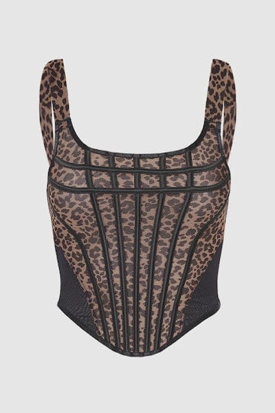 House of Desire Chantal Mesh Bustier & G-String Set Leopard