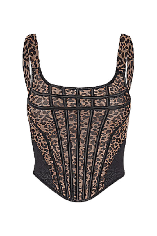 Chantal Mesh Bustier & G-String Set Leopard