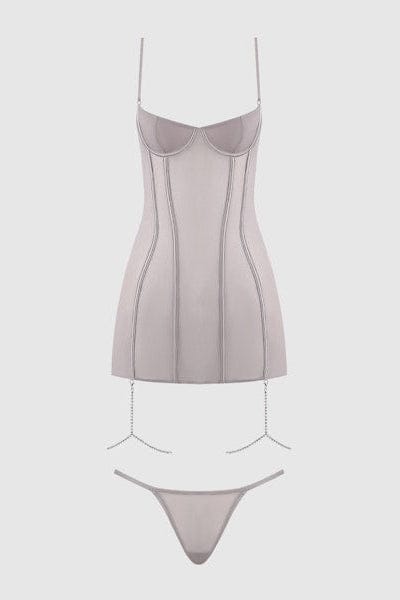 House of Desire Chemise Presley Shine Mesh & Rhinestone Chemise & G-String Set