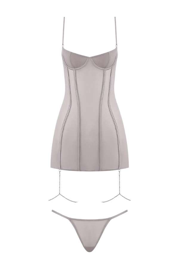 House of Desire Chemise Presley Shine Mesh & Rhinestone Chemise & G-String Set