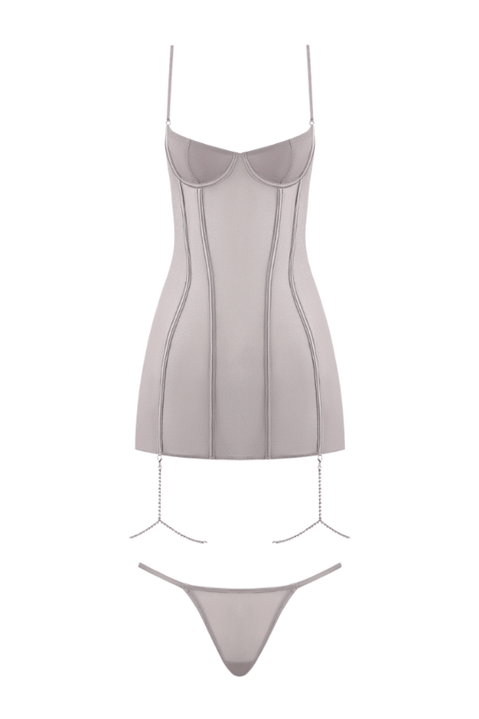 Presley Shine Mesh & Rhinestone Chemise & G-String Set