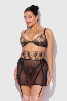 House of Desire Delilah Embroidered Open Back Half Skirt Black