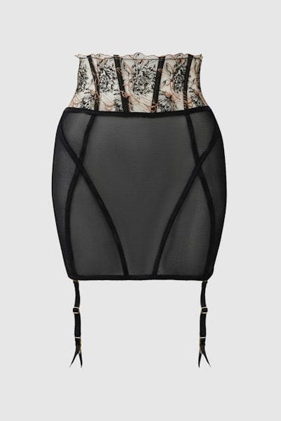 House of Desire Delilah Embroidered Open Back Half Skirt Black