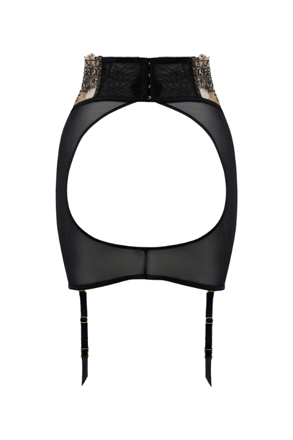House of Desire Delilah Embroidered Open Back Half Skirt Black