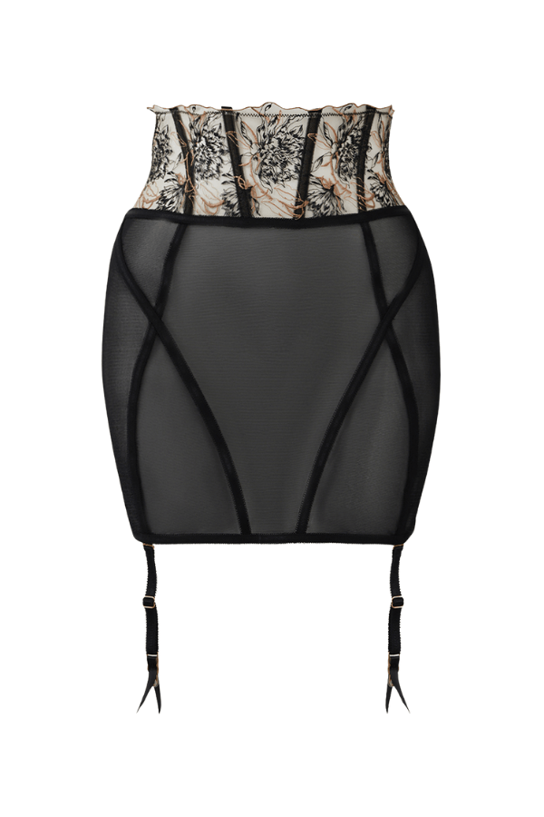 House of Desire Delilah Embroidered Open Back Half Skirt Black