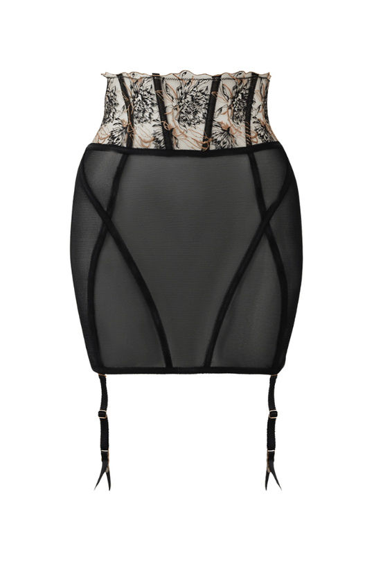 Delilah Embroidered Open Back Half Skirt Black