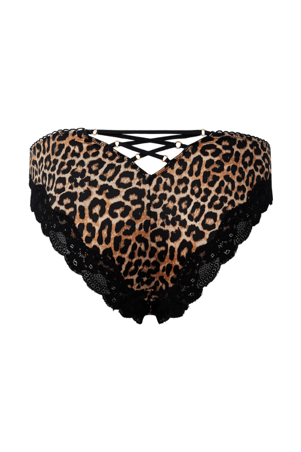 House of Desire Devon Micro & Lace Strappy Back Hipster Leopard