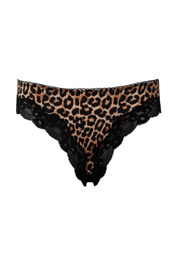 House of Desire Devon Micro & Lace Strappy Back Hipster Leopard