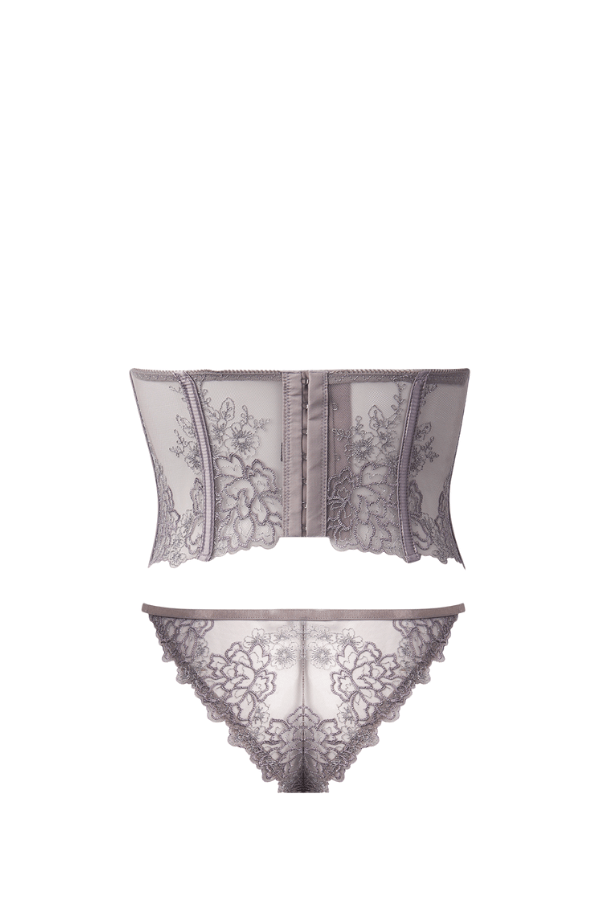 House of Desire Eden Embroidered Bustier & Tanga Set - Grey