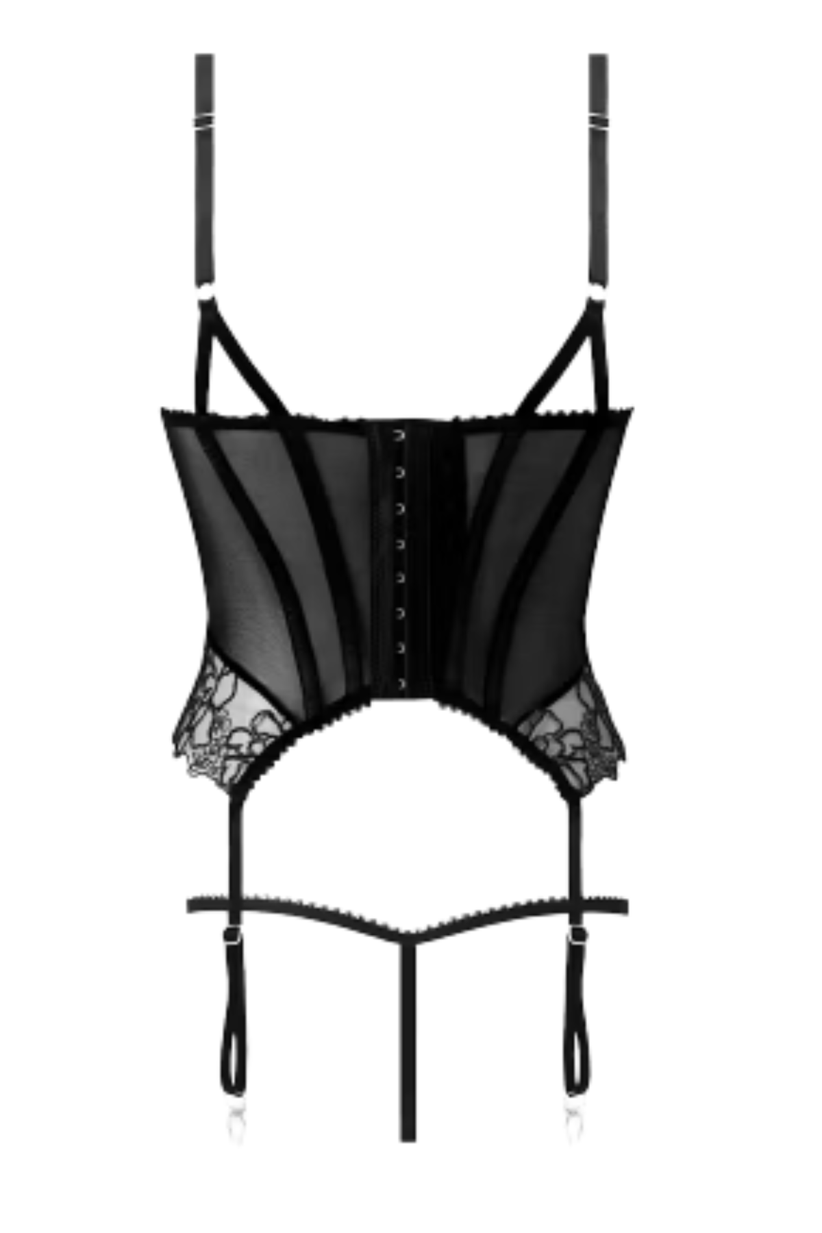 House of Desire Eden Embroidered Lace Bustier & G-String Set - Black