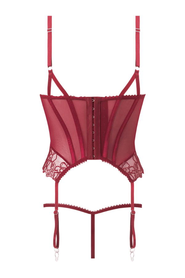 House of Desire Eden Embroidered Lace Bustier & G-String Set - Rhubarb
