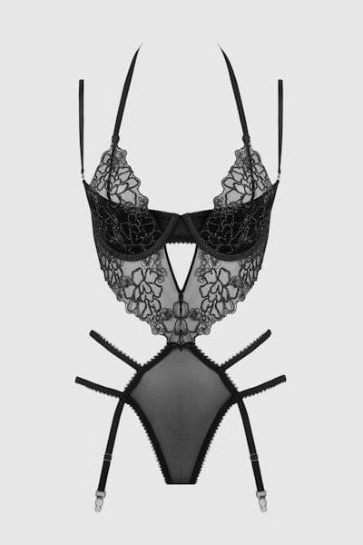 House of Desire Eden Embroidered Lace Teddy - Black