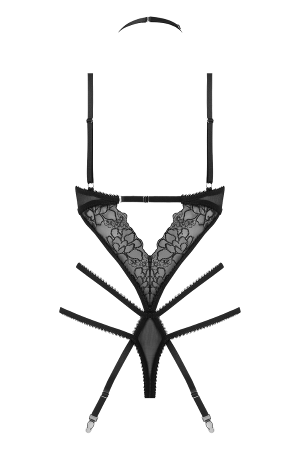 House of Desire Eden Embroidered Lace Teddy - Black