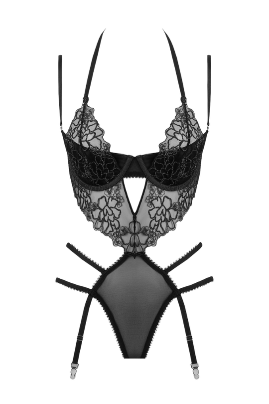 Eden Embroidered Lace Teddy - Black