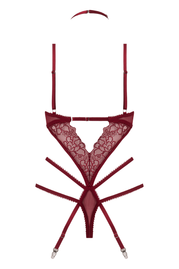 House of Desire Eden Embroidered Lace Teddy - Red