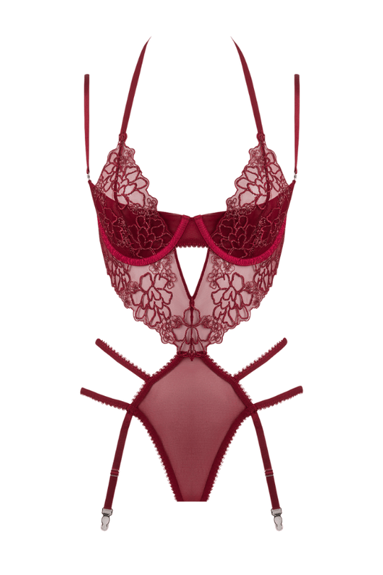 Eden Embroidered Lace Teddy - Red