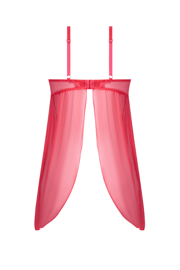 House of Desire Eden Embroidered Mesh & Satin Babydoll - Coral Pink