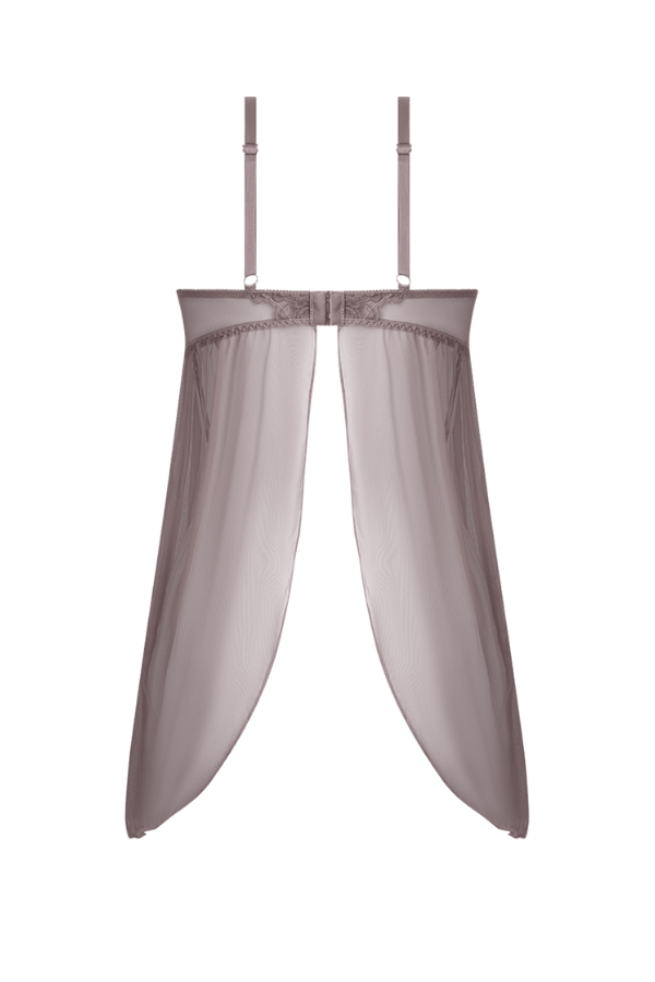 House of Desire Eden Embroidered Mesh & Satin Babydoll - Grey