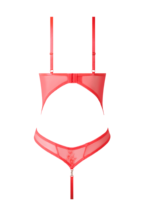 House of Desire Eden Embroidered Wirefree Teddy - Coral Pink