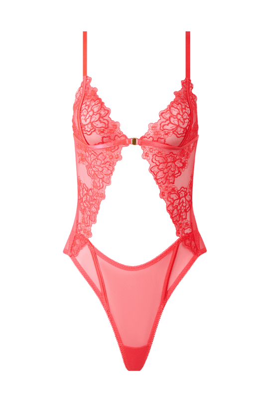 Eden Embroidered Wirefree Teddy - Coral Pink