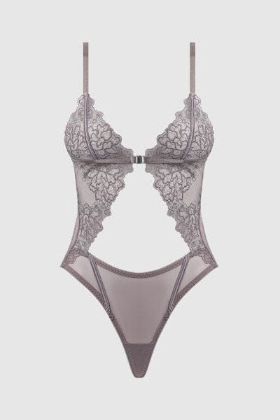 House of Desire Eden Embroidered Wirefree Teddy - Grey