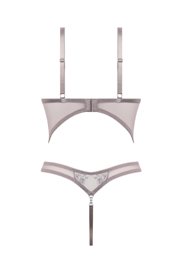 House of Desire Eden Embroidered Wirefree Teddy - Grey