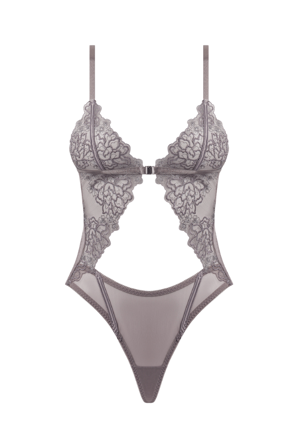 House of Desire Eden Embroidered Wirefree Teddy - Grey