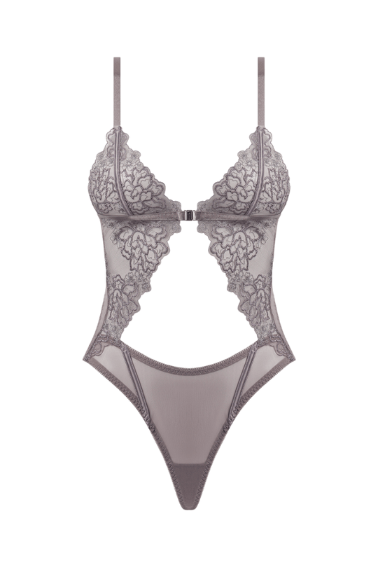 Eden Embroidered Wirefree Teddy - Grey