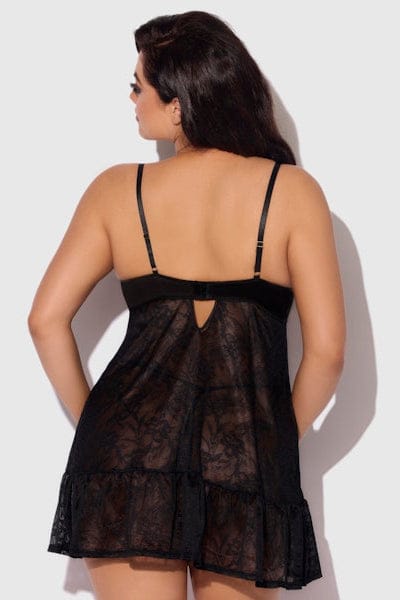 House of Desire Flora Lace Babydoll & G-String Set - Black
