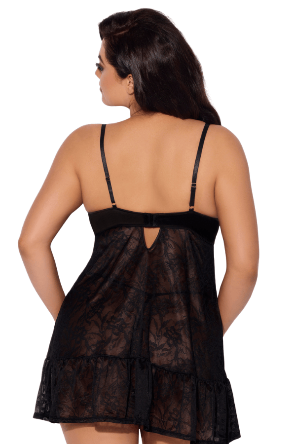 House of Desire Flora Lace Babydoll & G-String Set - Black