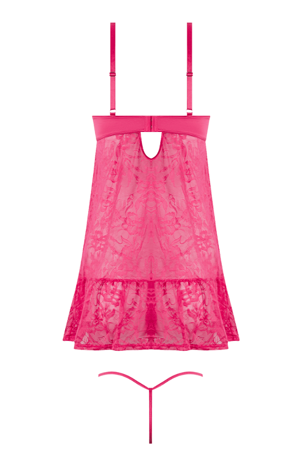 House of Desire Flora Lace Babydoll & G-String Set - Pink Dragon