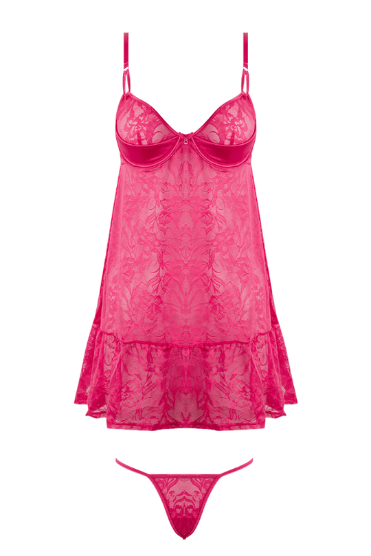 Flora Lace Babydoll & G-String Set - Pink Dragon