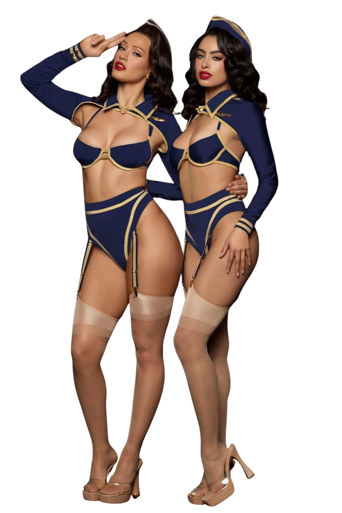 House of Desire Flying High Pilot Bra Top, HiWaist Panty & Hat Set