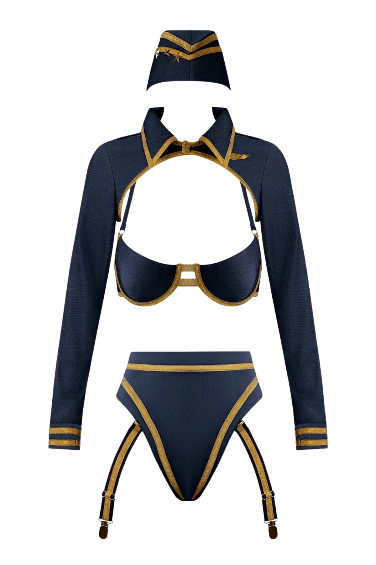 House of Desire Flying High Pilot Bra Top, HiWaist Panty & Hat Set