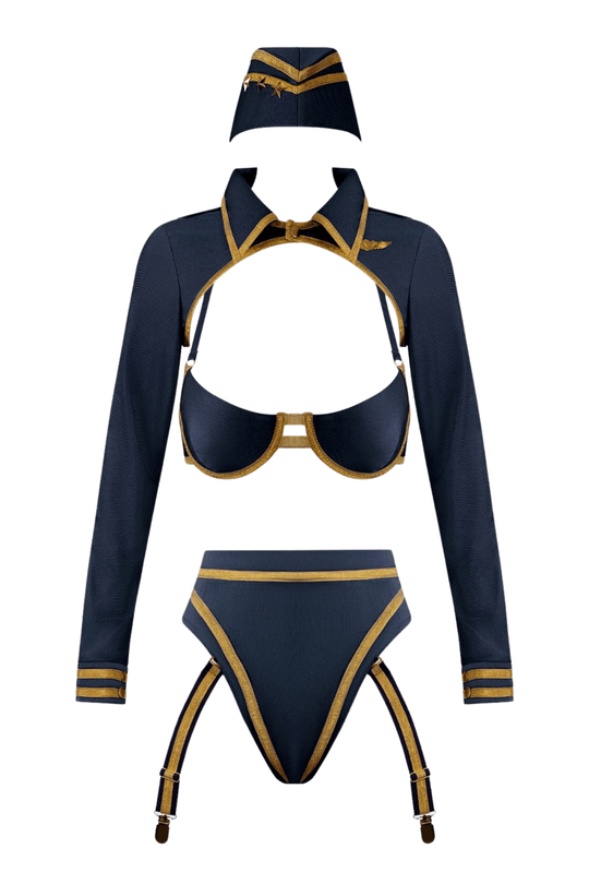 Flying High Pilot Bra Top, HiWaist Panty & Hat Set