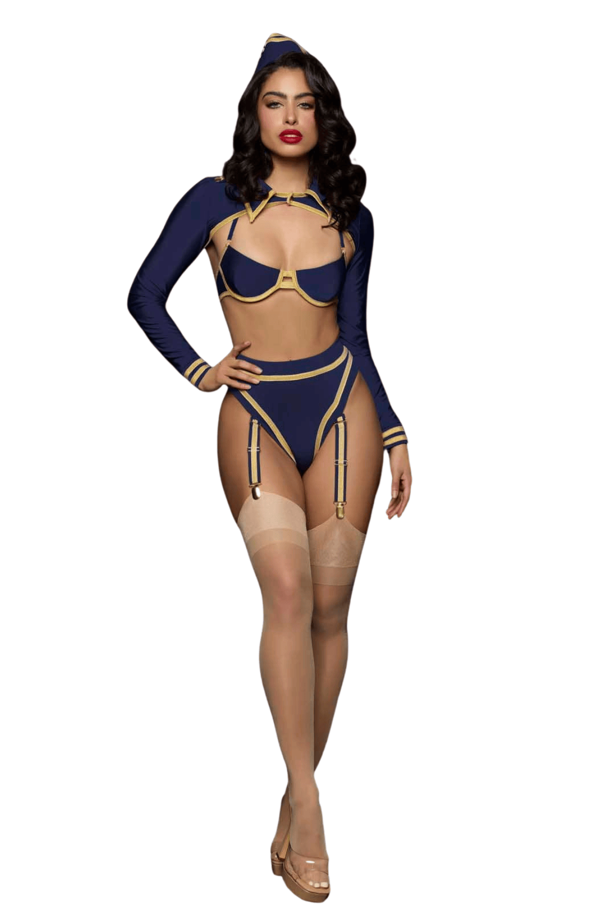House of Desire Flying High Pilot Bra Top, HiWaist Panty & Hat Set