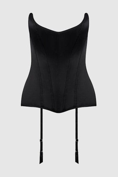 House of Desire Juliet Satin Full Boning Scoop Neck Corset Black